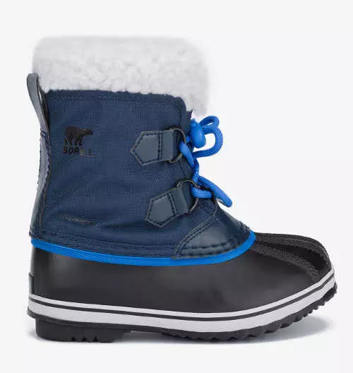 Plavo-crne dječje čizme za snijeg Sorel s bijelim krznom